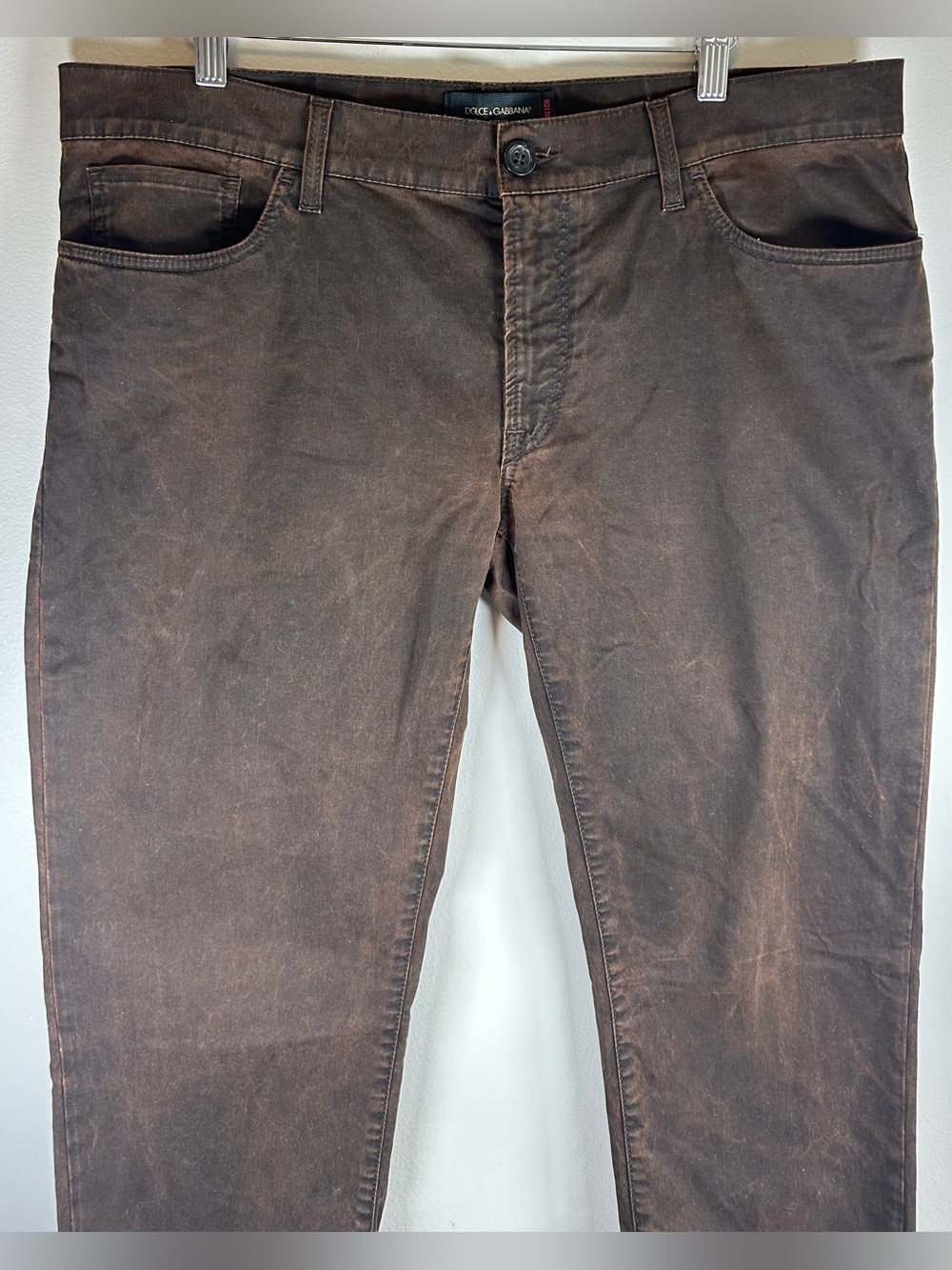 Dolce&Gabbana Men's Jeans Brown Pants Size 54/XL 14 Stretch Wax Coated EUC - Picture 5 of 12